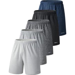 Liberty Imports 5 Pack Big Boys Youth Athletic Mesh Basketball Shorts with Pockets Quick Dry Activewear(Heather Light Gray/Navy/Gray/Charcoal/Black)