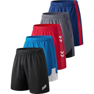 Liberty Imports 5 Pack Men’s Quick Dry Athletic Basketball Shorts 9″ Inseam with Pockets, Activewear for Workout Gym Running(Black/Sky Blue/Red/Gray/Navy)