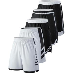Liberty Imports 5 Pack Men’s Quick Dry Athletic Basketball Shorts 9″ Inseam with Pockets, Activewear for Workout Gym Running(Black/White)