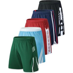 Liberty Imports 5 Pack Men’s Quick Dry Athletic Basketball Shorts 9″ Inseam with Pockets, Activewear for Workout Gym Running(Navy/Black/Green/Burgundy/Cool Blue)