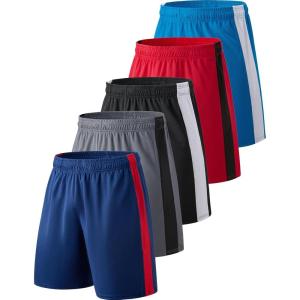 Liberty Imports 5 Pack Men’s Quick Dry Athletic Basketball Shorts 9″ Inseam with Pockets, Activewear for Workout Gym Running(Navy/Gray/Black/Sky Blue/Red)