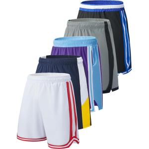 Liberty Imports 5 Pack Men’s Quick Dry Athletic Basketball Shorts 9″ Inseam with Pockets, Activewear for Workout Gym Running(White/Purple/Black/Navy/Gray)