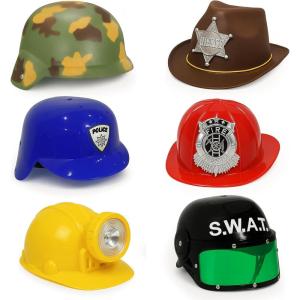 Liberty Imports 6 PACK – Dress Up Pretend Career Role Play Hard Hats & Helmets for Little Kids – Halloween Costume Role Play Toddler Dressup Set (Police, Fireman, Construction, SWAT, Cowboy, Army)