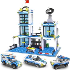Liberty Imports 825pc Military Aircraft Carrier Fleet Construction Bricks Toy – 8-in-1 Naval Battleship Models with Navy Vehicles, Jets & More – Compatible with Major Brands – Storage Case Included(Police Station)