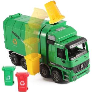 Liberty Imports Kids 14″ Garbage Truck Toy, Large Friction Powered Sanitation Waste Management Truck Play Vehicle with Side Loading and Back Dump