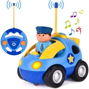 Liberty Imports My First Cartoon RC Remote Control Cars for Toddlers Ages 1-3, Radio Control Toy for Baby, Kids 18 Months+ (Train)(Police Car)