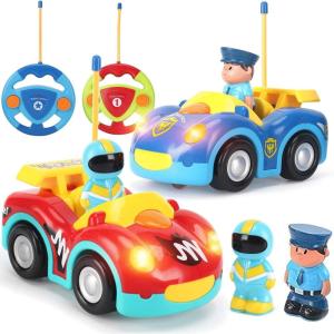 Liberty Imports My First Cartoon RC Remote Control Cars for Toddlers Ages 1-3, Radio Control Toy for Baby, Kids 18 Months+ (Train)(Race Car + Police Car)