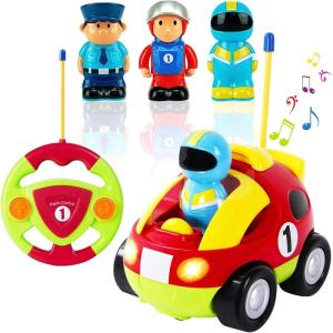 Liberty Imports My First Cartoon RC Remote Control Cars for Toddlers Ages 1-3, Radio Control Toy for Baby, Kids 18 Months+ (Train)(Race Car)