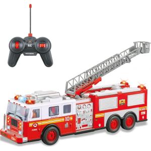 Liberty Imports RC Fire Truck – Big Remote Control Toy Fire Truck – 14″ Rescue Fire Engine with Flashing Lights and Siren Sounds, Extendable Rescue Ladder for Kids
