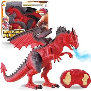 Liberty Imports Remote Control Dinosaur Toys for Kids, RC Velociraptor Robot Toys 2.4Ghz Walking Large Electronic Pet Robo Dino with Lights and Roaring Sound for Boys Girls(Fire Dragon (w/ Smoke))