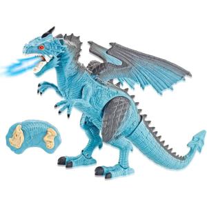 Liberty Imports Remote Control Dinosaur Toys for Kids, RC Velociraptor Robot Toys 2.4Ghz Walking Large Electronic Pet Robo Dino with Lights and Roaring Sound for Boys Girls(Ice Dragon (w/ Smoke))