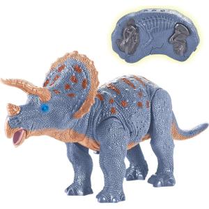 Liberty Imports Remote Control Dinosaur Toys for Kids, RC Velociraptor Robot Toys 2.4Ghz Walking Large Electronic Pet Robo Dino with Lights and Roaring Sound for Boys Girls(Triceratops)