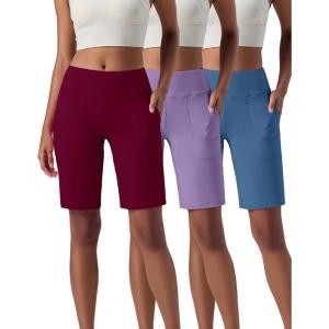Liberty Pro 3 Pack Women’s 10” Bermuda Shorts with Pockets, Plus Size Quick Dry Casual Long Shorts Knee-Length Tummy Control(Orchid/Maroon/Dusty Blue)