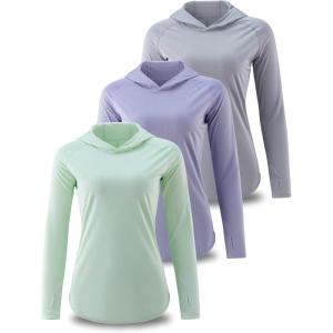 Liberty Pro 3 Pack: Women’s Active Lightweight Long Sleeve Hoodies, UPF Sun Protection Pullover Shirts with Thumb Holes(Gray/Mint/Soft Lavender)