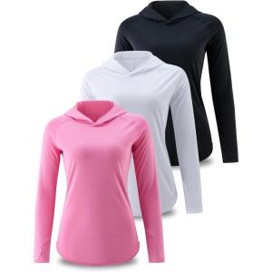 Liberty Pro 3 Pack: Women’s Active Lightweight Long Sleeve Hoodies, UPF Sun Protection Pullover Shirts with Thumb Holes(Pink/Black/White)