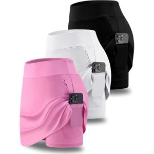 Liberty Pro 3 Pack Women’s Athletic Skirts with Shorts Underneath, Tennis Golf Skorts Tummy Control Pockets for Workout Gym(Black/White/Pink)