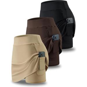 Liberty Pro 3 Pack Women’s Athletic Skirts with Shorts Underneath, Tennis Golf Skorts Tummy Control Pockets for Workout Gym(Dark Khaki/Brown/Black)