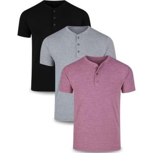 Liberty Pro 3-Pack: Men’s Casual Henley Shirts – Comfort Soft Stretch Tees, Relaxed Fit 3-Button Summer T-Shirts(Black/Burgundy/Light Gray)