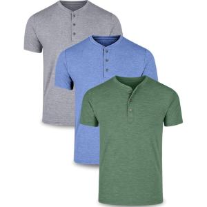 Liberty Pro 3-Pack: Men’s Casual Henley Shirts – Comfort Soft Stretch Tees, Relaxed Fit 3-Button Summer T-Shirts(Gray/Blue/Olive)