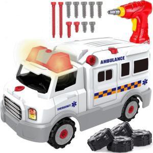 Take Apart Toy Vehicles with Electric Power Drill, Sounds & Lights – Build Your Own STEM Construction Kits for Kids Ages 3-5 (Race Car)(Ambulance)