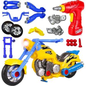 Take Apart Toy Vehicles with Electric Power Drill, Sounds & Lights – Build Your Own STEM Construction Kits for Kids Ages 3-5 (Race Car)(Motorcycle)