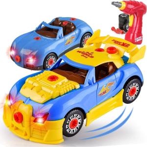Take Apart Toy Vehicles with Electric Power Drill, Sounds & Lights – Build Your Own STEM Construction Kits for Kids Ages 3-5 (Race Car)(Race Car)