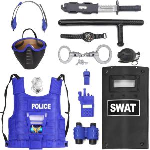 Ultimate All-in-One Kids Police Role Play Toy Kit – 15-Piece Policeman Pretend Play Set for Kids – SWAT Accessories for Dress Up Costumes – Badge, Shield, Vest, Handcuffs Included