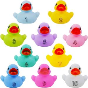 10 Pack: Numbers Counting Rubber Ducks Colorful Bath Toys – 1, 2, 3 Learn to Count Numeracy Early Learning Educational Bathtime Squeak Duckies Bathtub Set for Kids, Toddlers