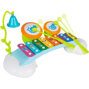 Baby Toys Rainbow Xylophone Musical Toy Piano Bridge Instrument with 6 Music Cards, 8 Notes, Ringing Bell and Drums