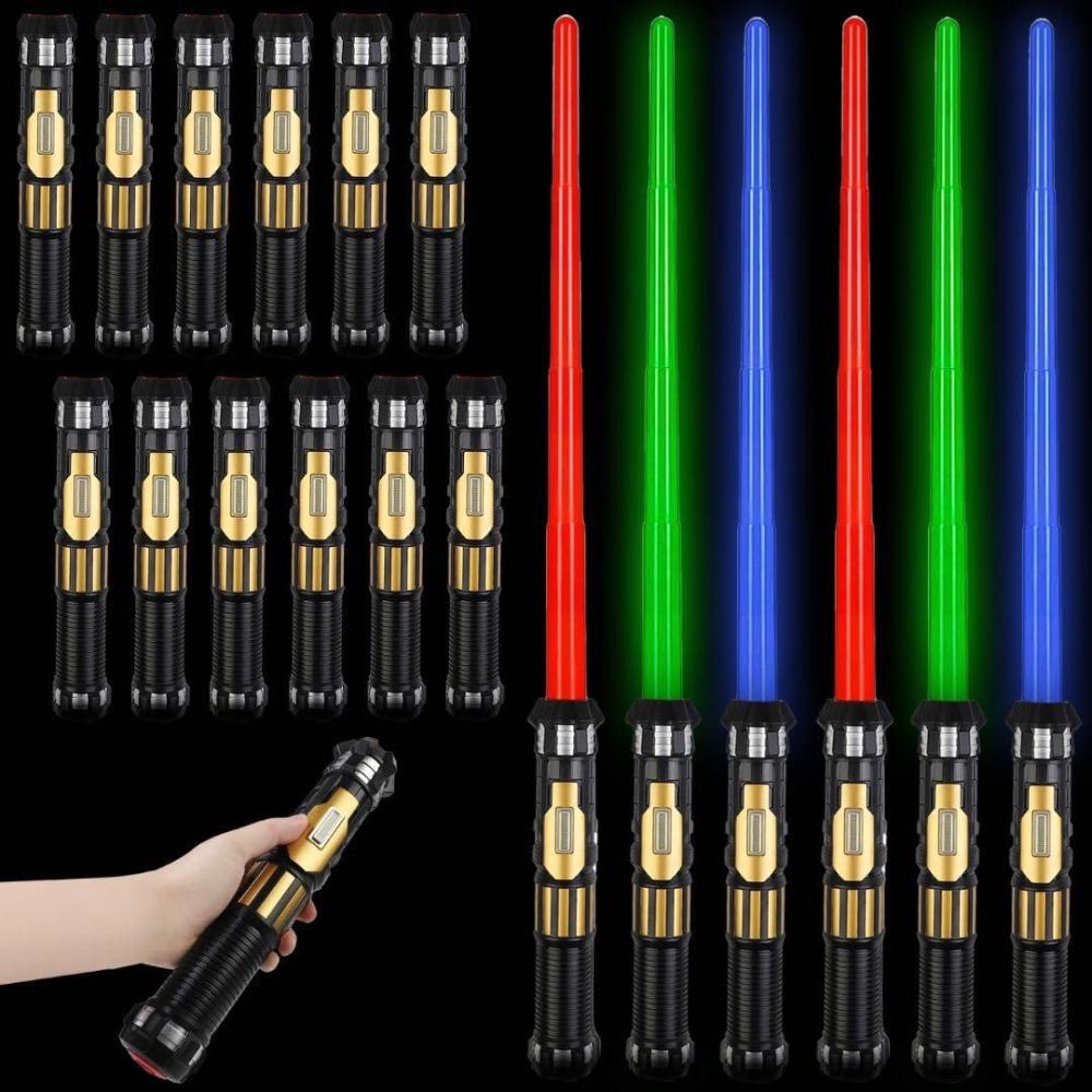 image12 Pack LED Light Up Sabers Set  Motion Sensitive Retractable Swords with FX Sound Effects for Kids Party Supplies Bulk Party Favors and Cosplay Full RetractFull Retract