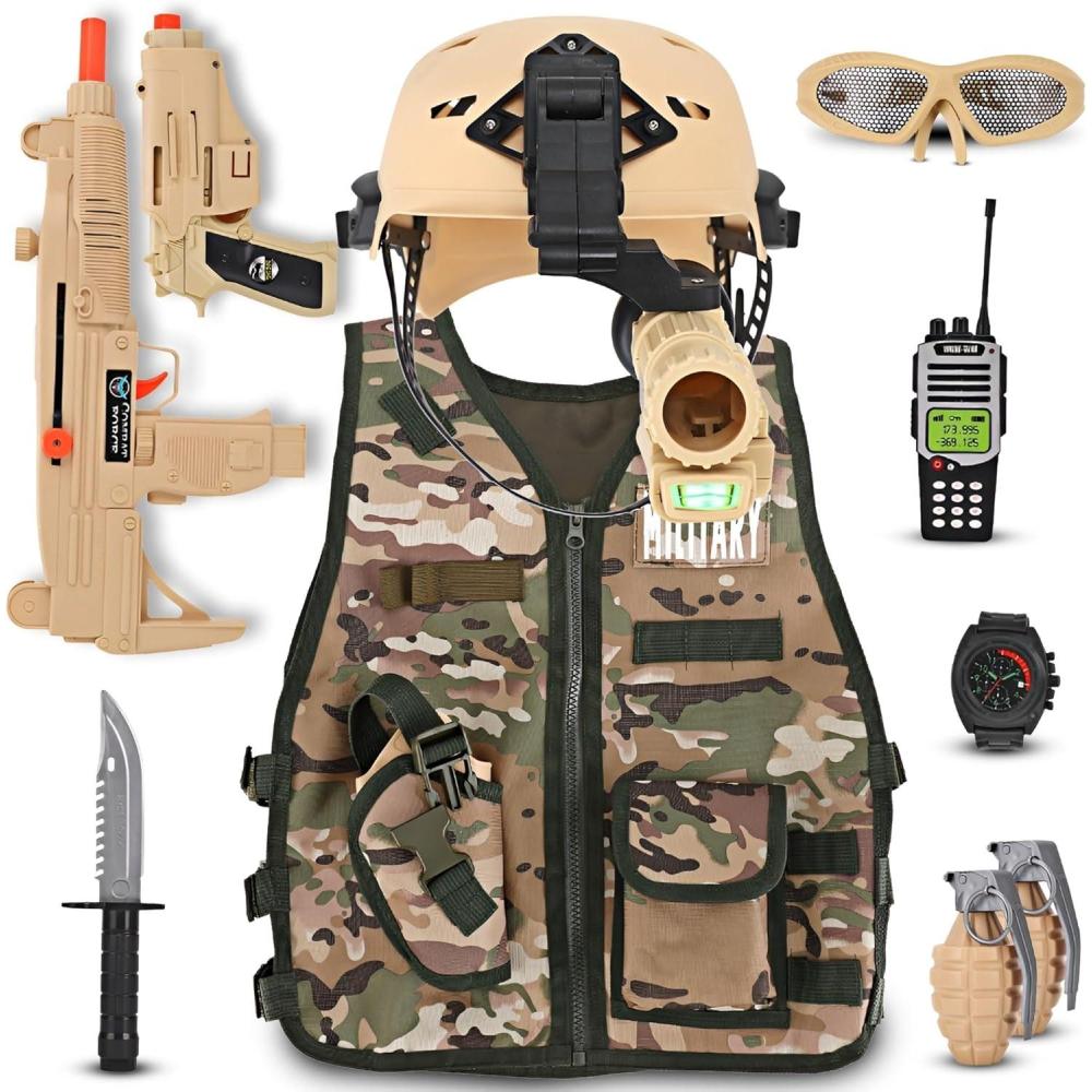 imageLiberty Imports Kids Costume Dress Up Deluxe Role Play Set with Helmet Night Vision Monocular Guns Weapons AccessoriesArmy