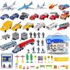 image57 PCS Commercial Airport Playset with Airplane Toys Play Vehicles Fire Trucks Police Cars ampamp Figures and Accessories in Storage Bucket for Kids Imaginative Play