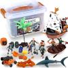 imageLiberty Imports Bucket of Pirate Action Figures Toys Playset with Pirate Ship Boat Treasure Chest Cannons Shark for Kids Imaginary Pretend Play