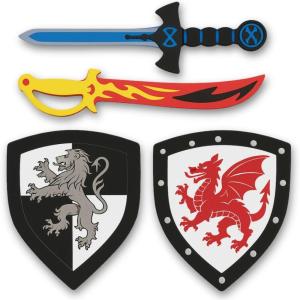 12 Pack Foam Swords and Shields Playset, Medieval Combat Ninja Warrior Weapons Costume Role Play Accessories for Kids Party Favors(4 Pack)