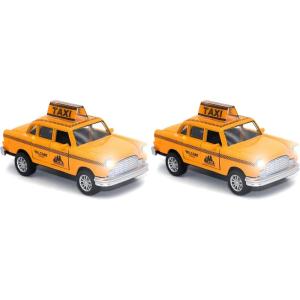 Diecast Yellow NYC Classic Checkered Taxi Cab 4.5″ Pullback Toy Car with Flashing Lights and Sounds(1/43 Scale (Pack of 2))