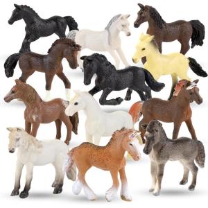 Liberty Imports 12 Pcs Deluxe Plastic Horse Figure Toy Set for Kids – Realistic Miniature Toy Pony Figurines Bulk Animal Variety Cake Toppers Gift Pack