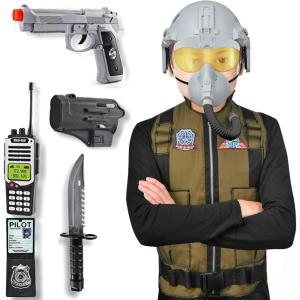 Liberty Imports Kids Costume Dress Up Deluxe Role Play Set with Helmet, Night Vision Monocular, Guns, Weapons, Accessories(Air Pilot)