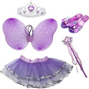 Liberty Imports Little Fairy Princess Dress Up Game, Role Play Costume with Shoes, Wand, Tutu, Wings and Crown Set for Girls (5pcs)