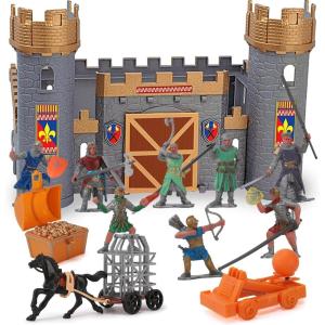 Liberty Imports Medieval Castle Kingdom Knights Action Figure Toy Army Playset with Castle, Figurines, Catapult, and Acessories Kids Playset in Storage Bucket