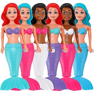 Mermaid Bath Toys for Toddlers Kids Girls – Princess Wind Up Tail Flap Floating Water Bathtub Toys, Swimming Pool Bathing Time Fun (6 Pack)(6 Pack)