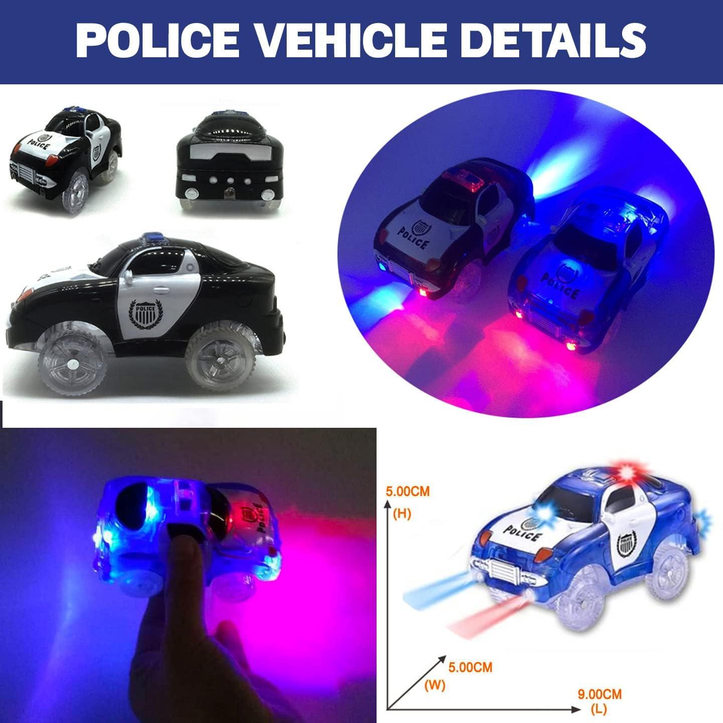 image142 Pieces Police Patrol Chase Create a Road Super Snap Speedway  Magic Journey Flexible Track Set with LED Light Up Toy Cars
