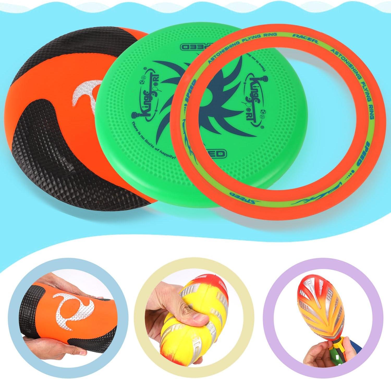 image8in1 Sports Combo Play Set  Ultimate Outdoor Family Backyard Games with Foam Football Flying Discs Aero Rings Boomerang Whistling Missiles  Throw ampamp Catch Fun Activities for Kids