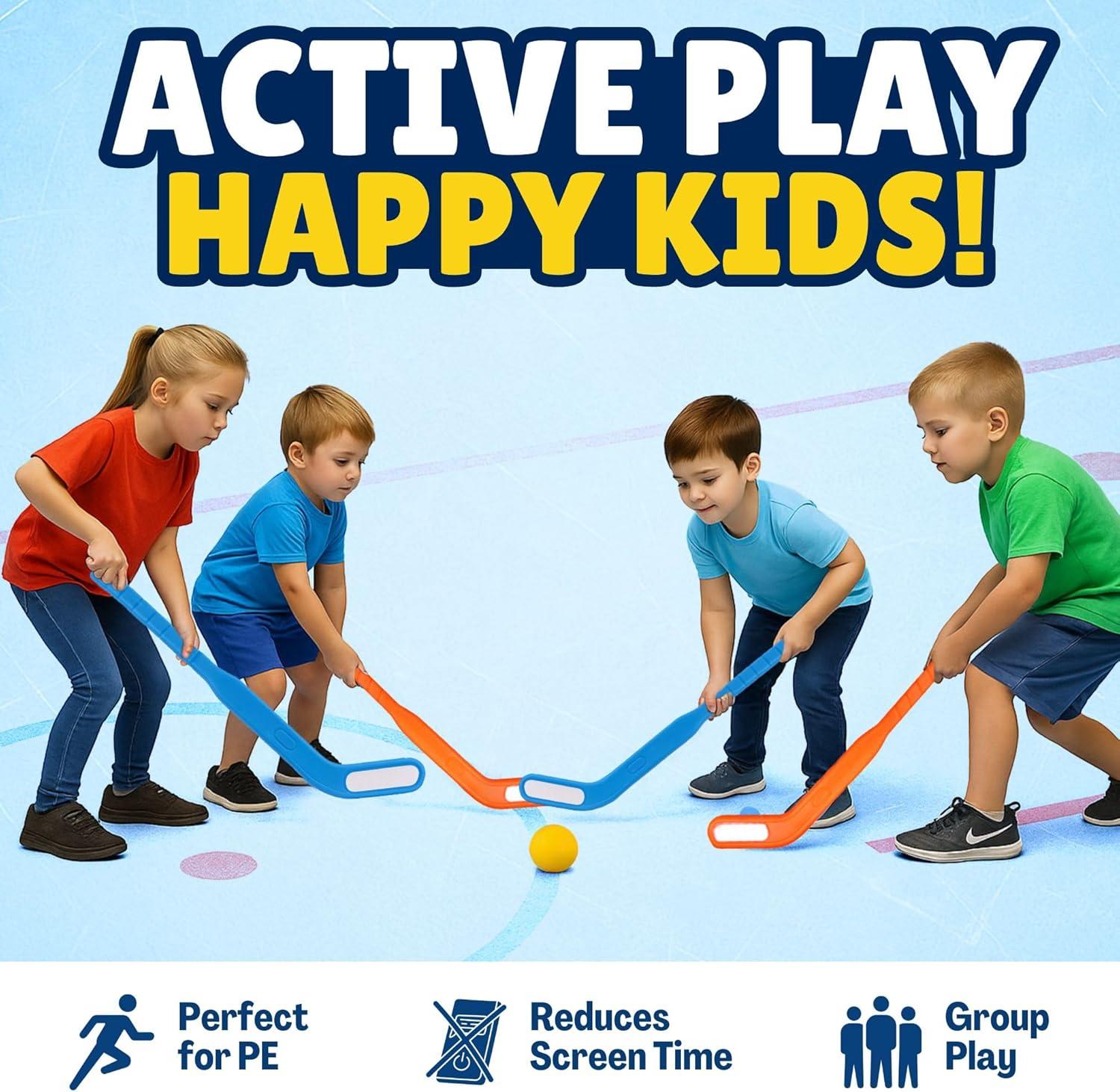 imageKids Floor Hockey Stick Set  29quot Youth Indoor Outdoor Toys Sports Starter Set with Plastic Puck and Ball for Toddlers Children Ages 37 2 Pack2 Pack