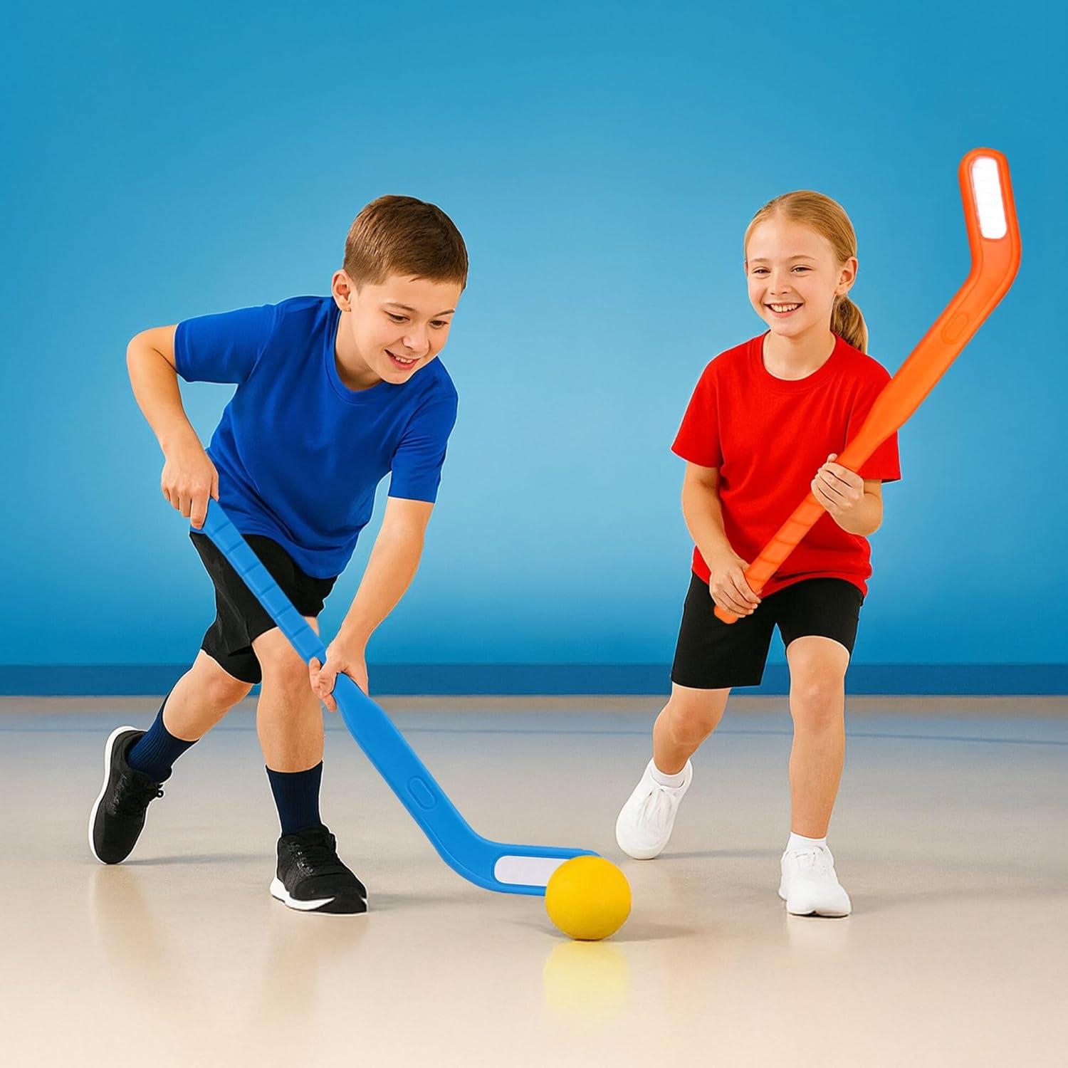imageKids Floor Hockey Stick Set  29quot Youth Indoor Outdoor Toys Sports Starter Set with Plastic Puck and Ball for Toddlers Children Ages 37 2 Pack2 Pack