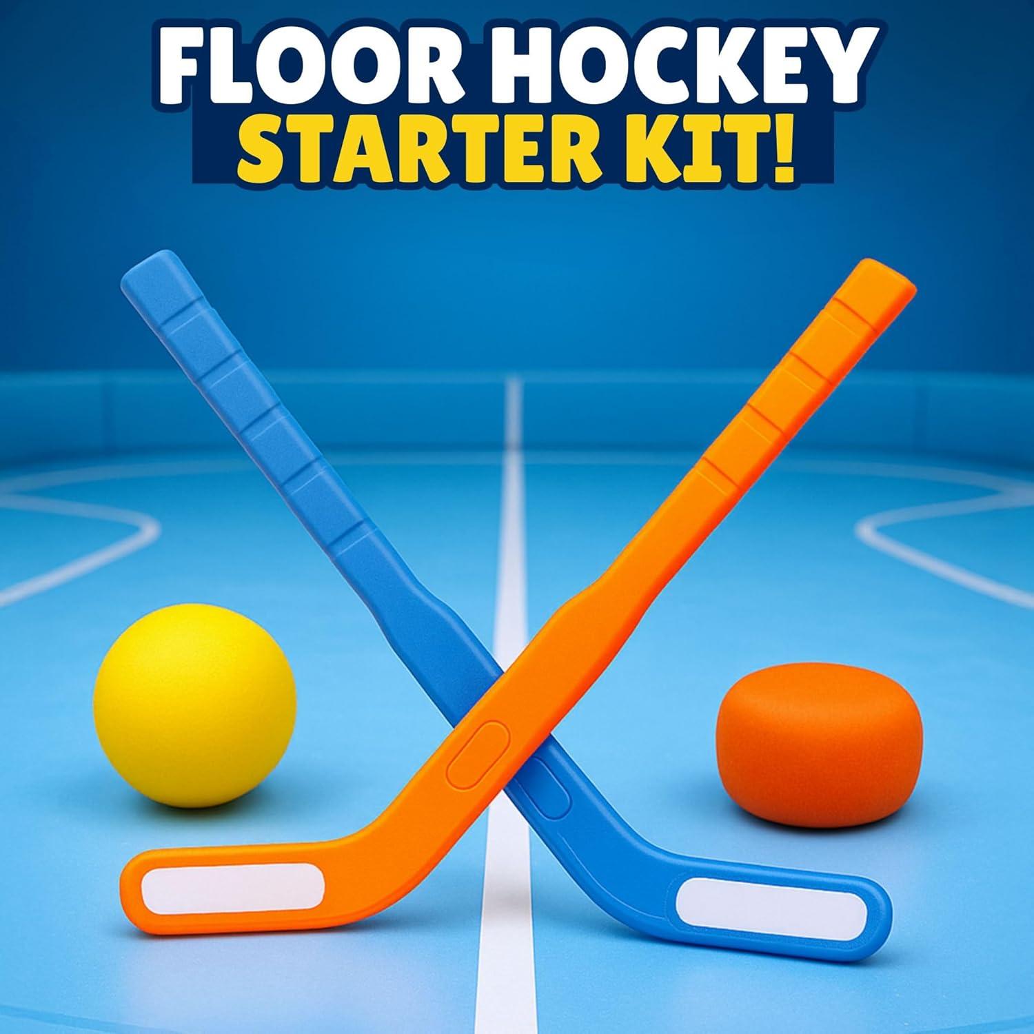 imageKids Floor Hockey Stick Set  29quot Youth Indoor Outdoor Toys Sports Starter Set with Plastic Puck and Ball for Toddlers Children Ages 37 2 Pack2 Pack