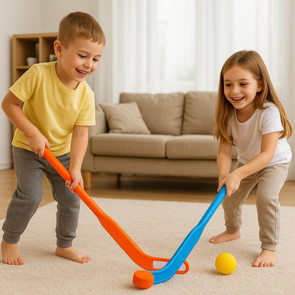 imageKids Floor Hockey Stick Set  29quot Youth Indoor Outdoor Toys Sports Starter Set with Plastic Puck and Ball for Toddlers Children Ages 37 2 Pack2 Pack
