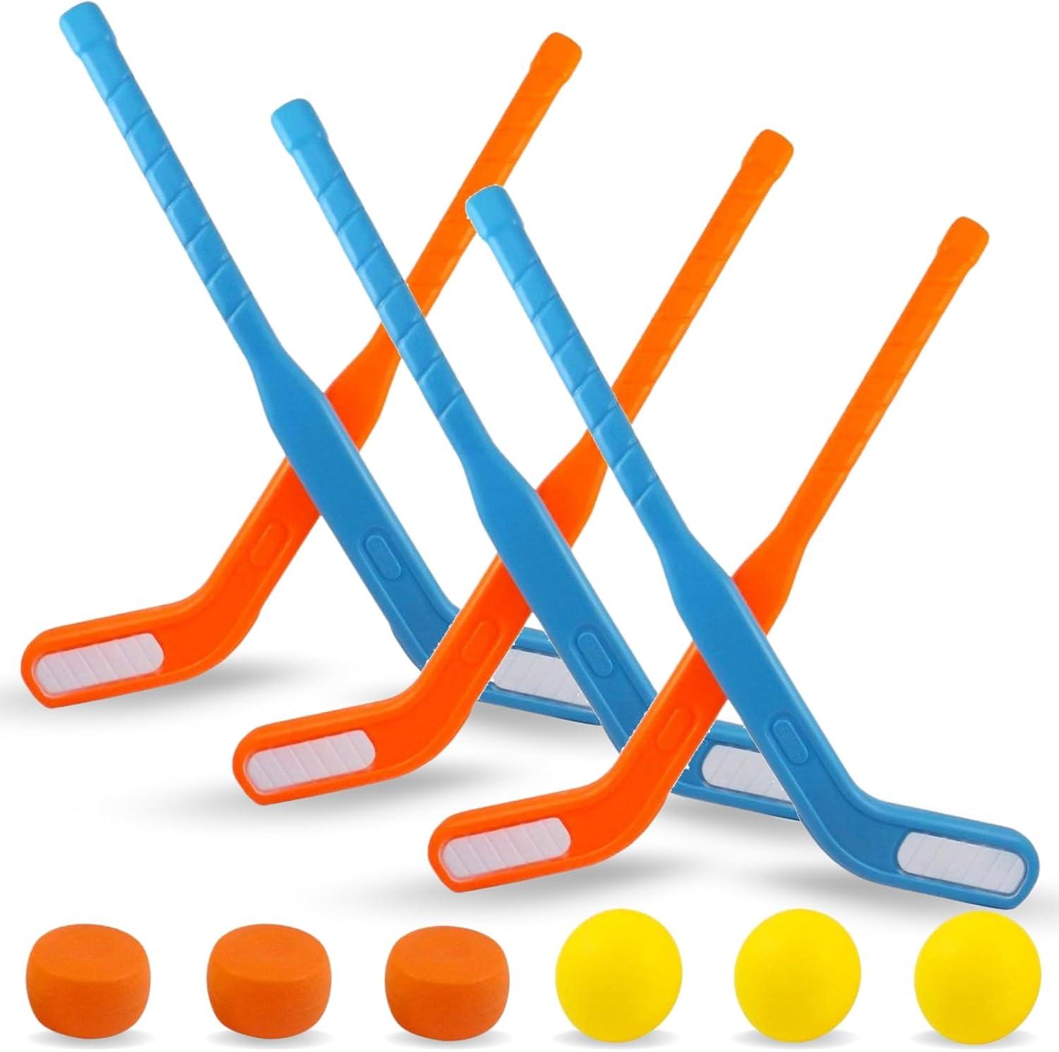 imageKids Floor Hockey Stick Set  29quot Youth Indoor Outdoor Toys Sports Starter Set with Plastic Puck and Ball for Toddlers Children Ages 37 2 Pack6 Pack
