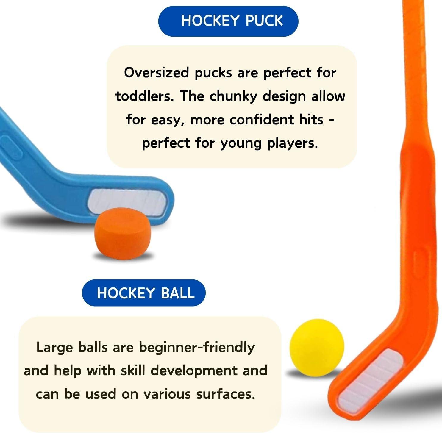 imageKids Floor Hockey Stick Set  29quot Youth Indoor Outdoor Toys Sports Starter Set with Plastic Puck and Ball for Toddlers Children Ages 37 2 Pack6 Pack
