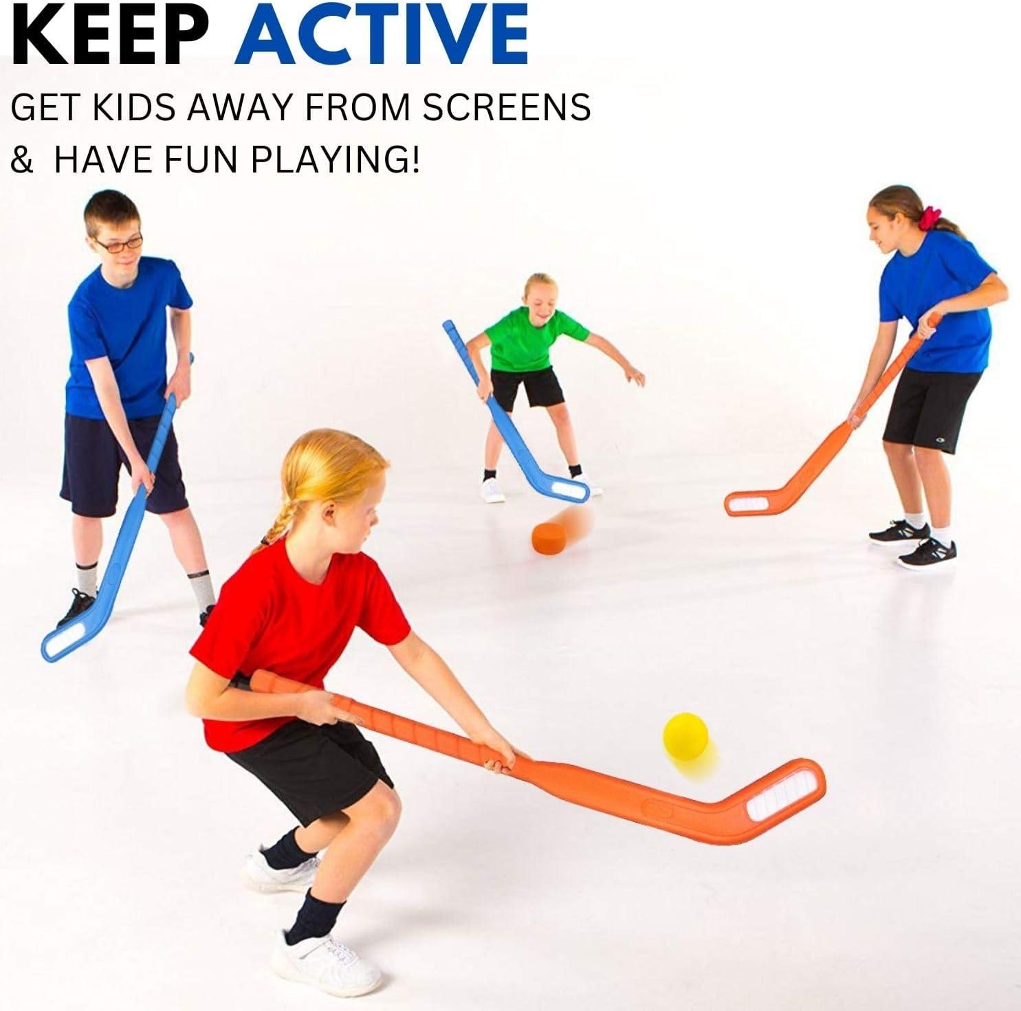 imageKids Floor Hockey Stick Set  29quot Youth Indoor Outdoor Toys Sports Starter Set with Plastic Puck and Ball for Toddlers Children Ages 37 2 Pack6 Pack
