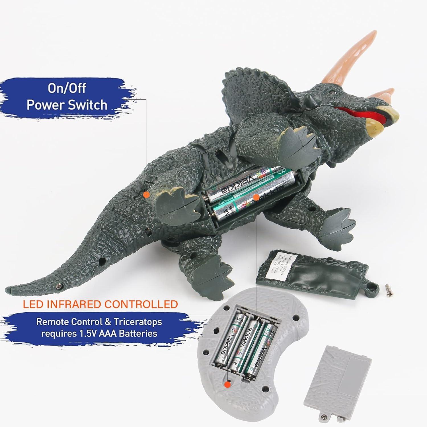 imageLiberty Imports Kids RC Triceratops LED Infrared Remote Control Toy Remote Control Dinosaur with Realistic Roaring Sounds ampamp Lights Battery Operated Moving Dino RobotTriceratops